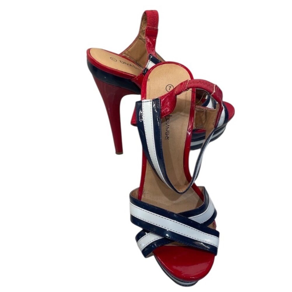 Diva Lounge Red White & Blue ankle strap platform high heels Sz 7